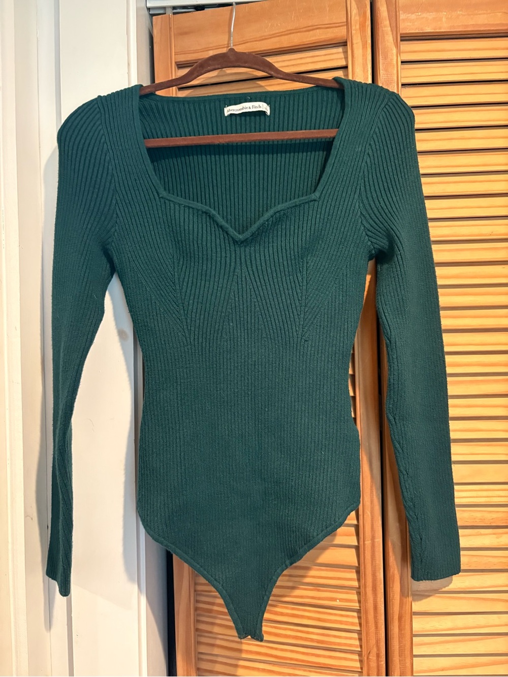 Abercrombie & Fitch Sweetheart Sweater Bodysuit Ribbed Green Long Sleeve Cozy L